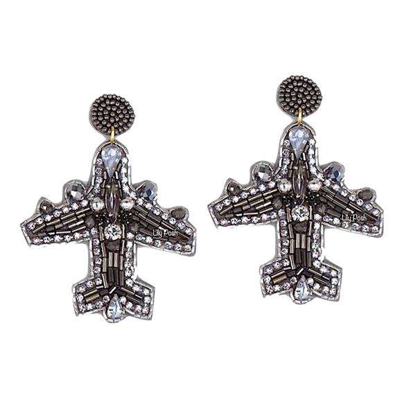 Beaded Airplane Earring, Seed Bead Travel Vacay Earring - Picture 1 of 4